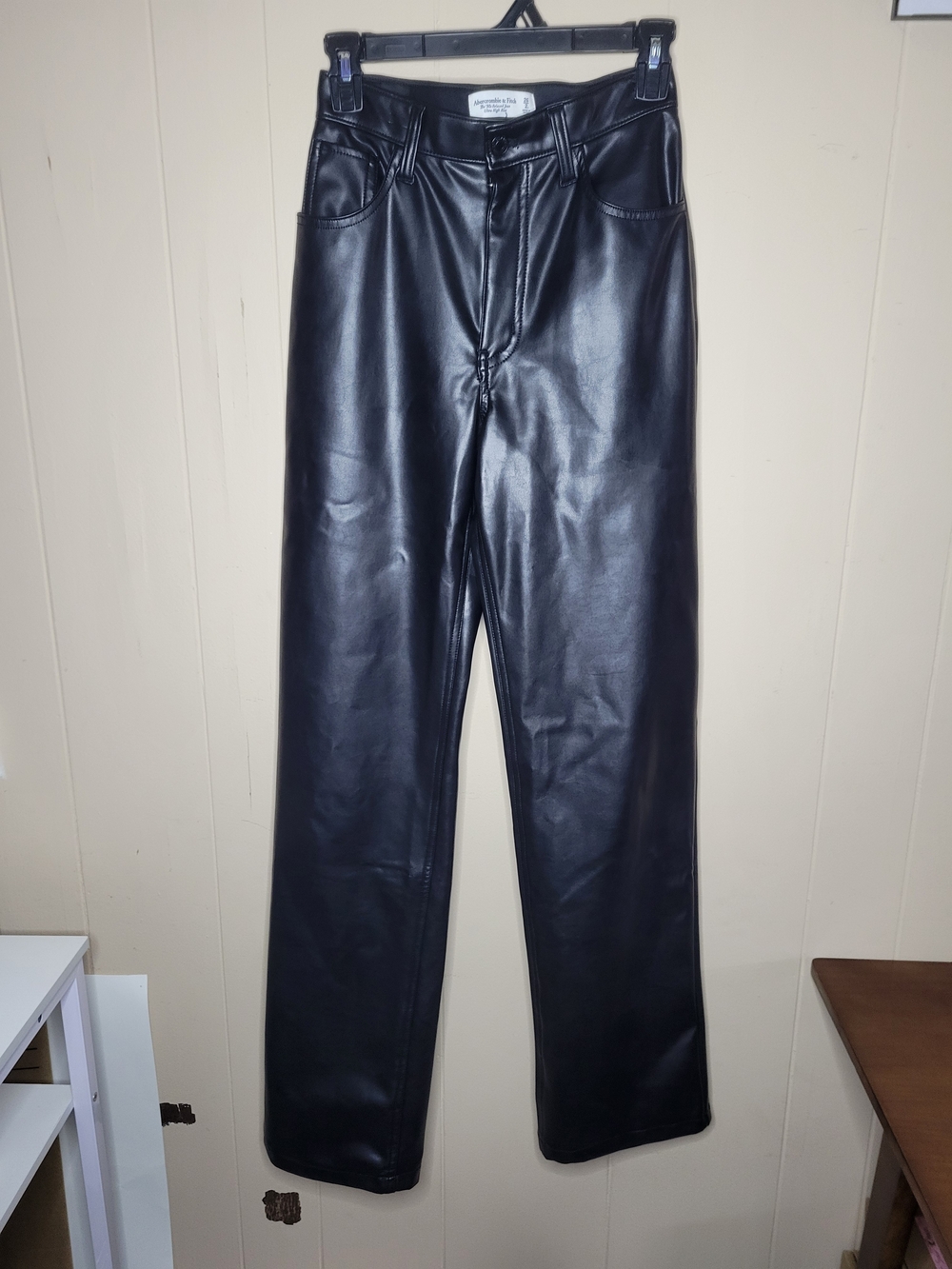 Abercrombie & Fitch Women's Black Faux Leather Ultra High Rise 90s Relaxed Jeans